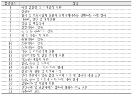 22대 상병분류표