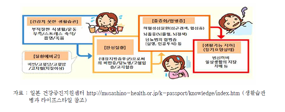 만성질환의 발생·진행·결과의 흐름