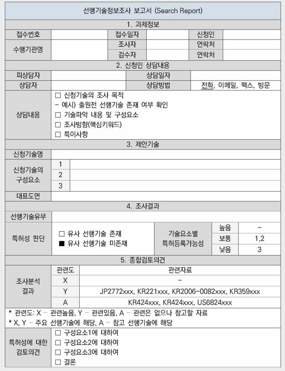 선행기술정보조사 보고서 양식