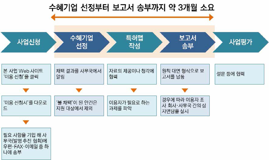 특허정보 분석 및 활용 지원 프로그램(일본) (출처: https://ip-bunseki.go.jp/topNaviColumn_01/useofflow.html, https://ip-bunseki.go.jp/))