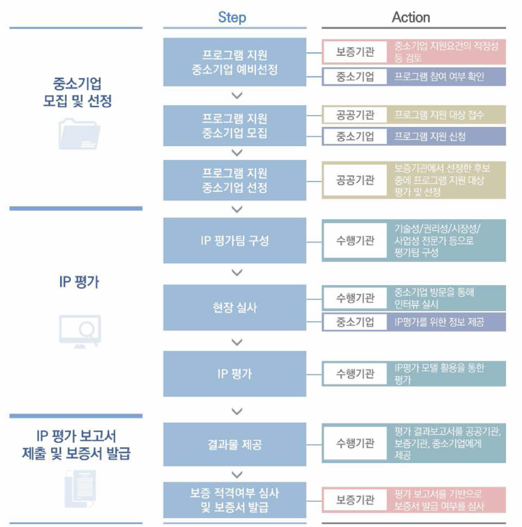 프로그램 진행 프로세스 (보증연계 IP 평가 지원)