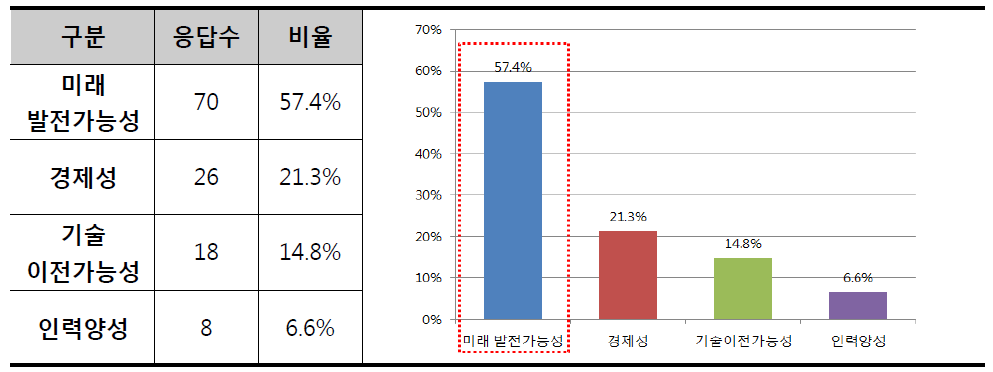 주요 사업 아이템 선정시 우선적으로 고려해야 할 항목