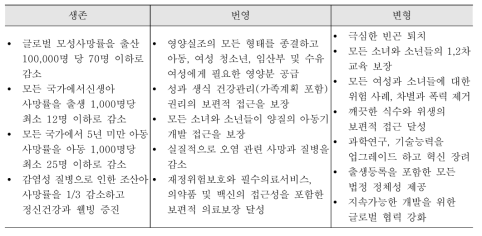 2016-2030 여성과 아동, 청소년 건강에 있어서 글로벌 전략의 목표