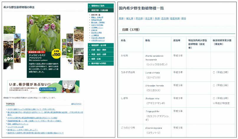 일본 환경성 멸종위기종 웹서비스