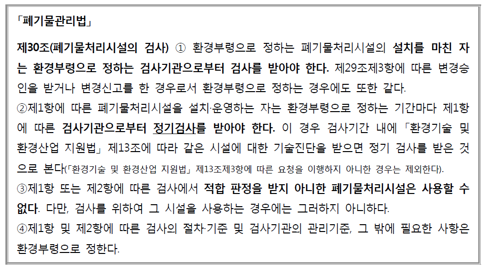 「폐기물관리법」에 따른 폐기물처리시설 검사기준