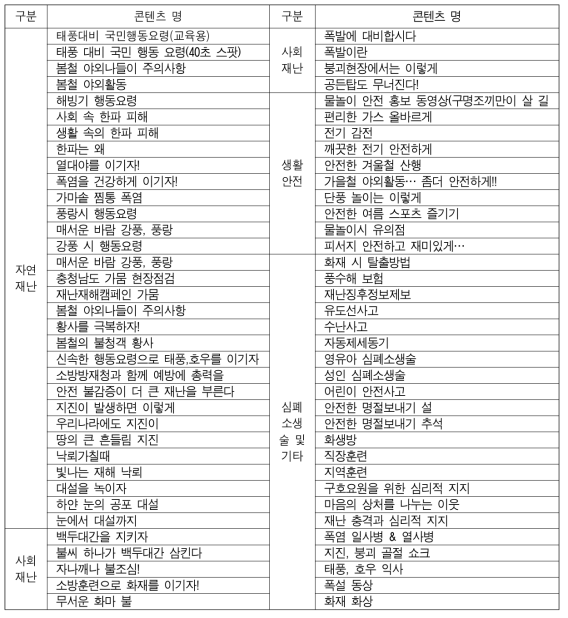 국민안전처 대표 홈페이지 콘텐츠 현황