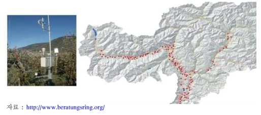 남티롤의 기상관측장치 및 설치 위치도