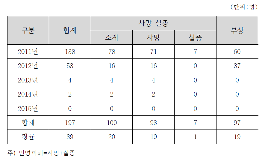 최근 5년간 인명피해 총괄