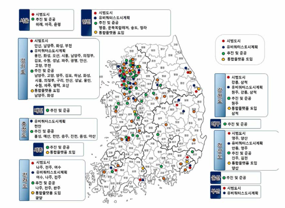 U-City 추진 현황 분포 (2015년 기준)