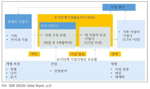 기업활동 단계별 기업가정신(GEM 조사의 조작적 정의)