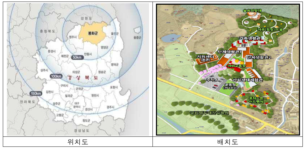 국립청소년산림생태체험센터 위치도 및 배치도