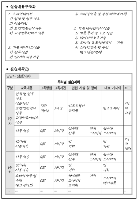 현장실습 프로그램 개발 예시(계속)