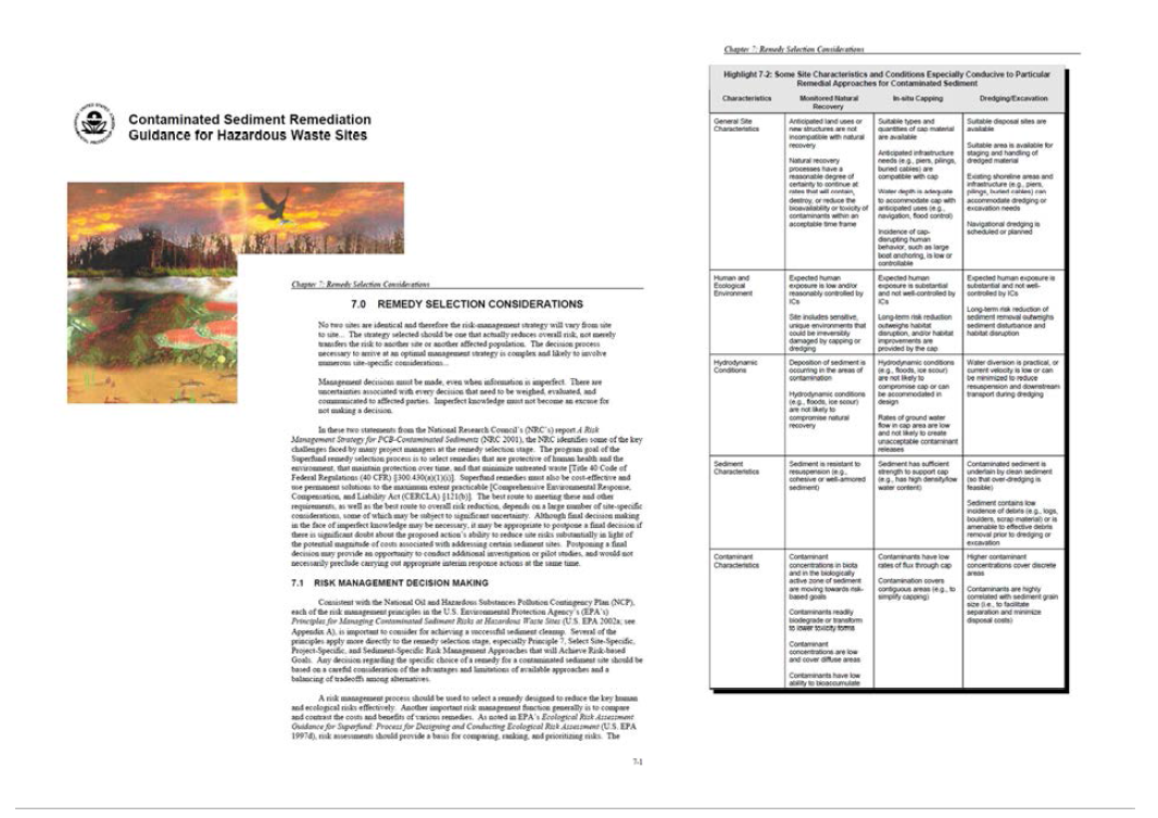 EPA의 위험폐기물지역을 위한 오염퇴적물 정화·복원 지침서 (EPA 2005)