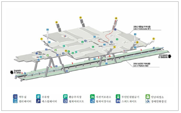 환승 지하철 역(사당역) 구조도