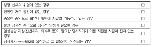 응급보호 필요성 판단 기준(예시)