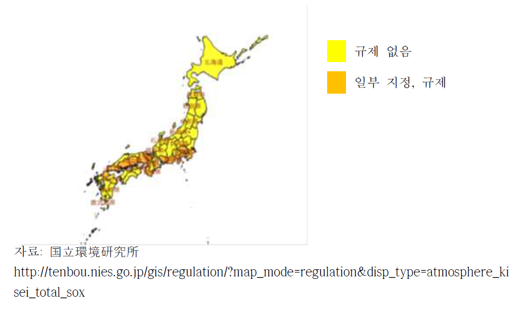 일본의 SOx 총량규제지역 지정 현황(1999년 시점)