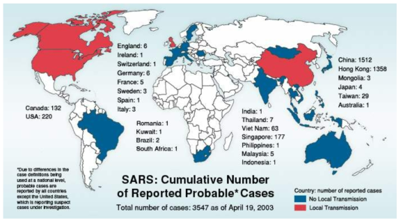 2003. 4 국외 SARS 발생 상황. 출처 : WHO
