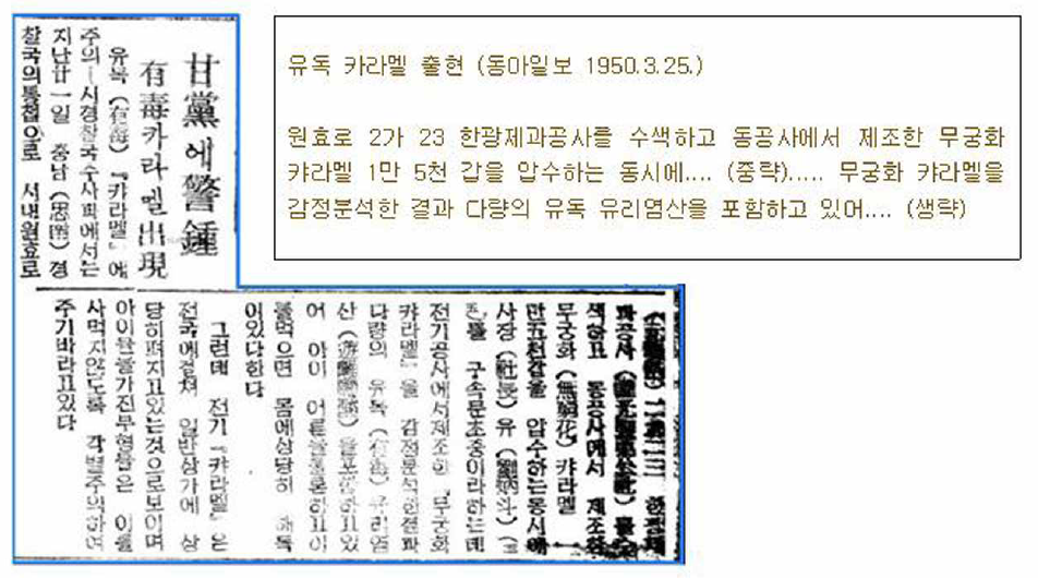 무궁화 캐러멜 관련 기사 (동아일보, 1950.3.25.)
