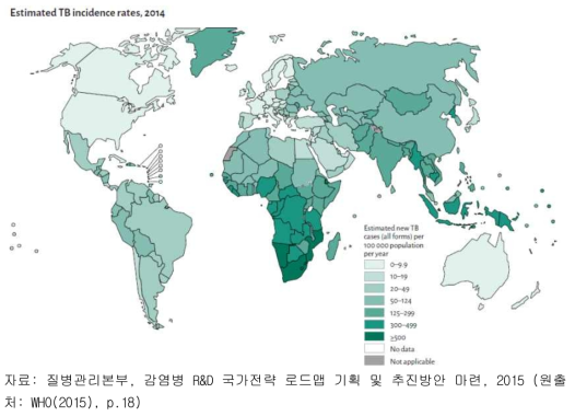 2012년 전세계 결핵 발생 분포