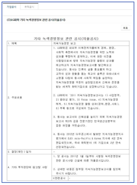 LG화학 녹색경영정보 공시 내용