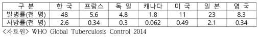 2013년도 결핵 발병률과 사망률 추정치