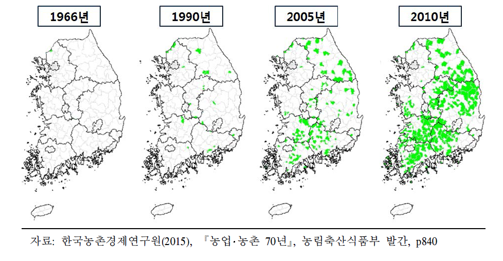 인구 2천 명 미만 읍‧면의 전국적 확산 추이