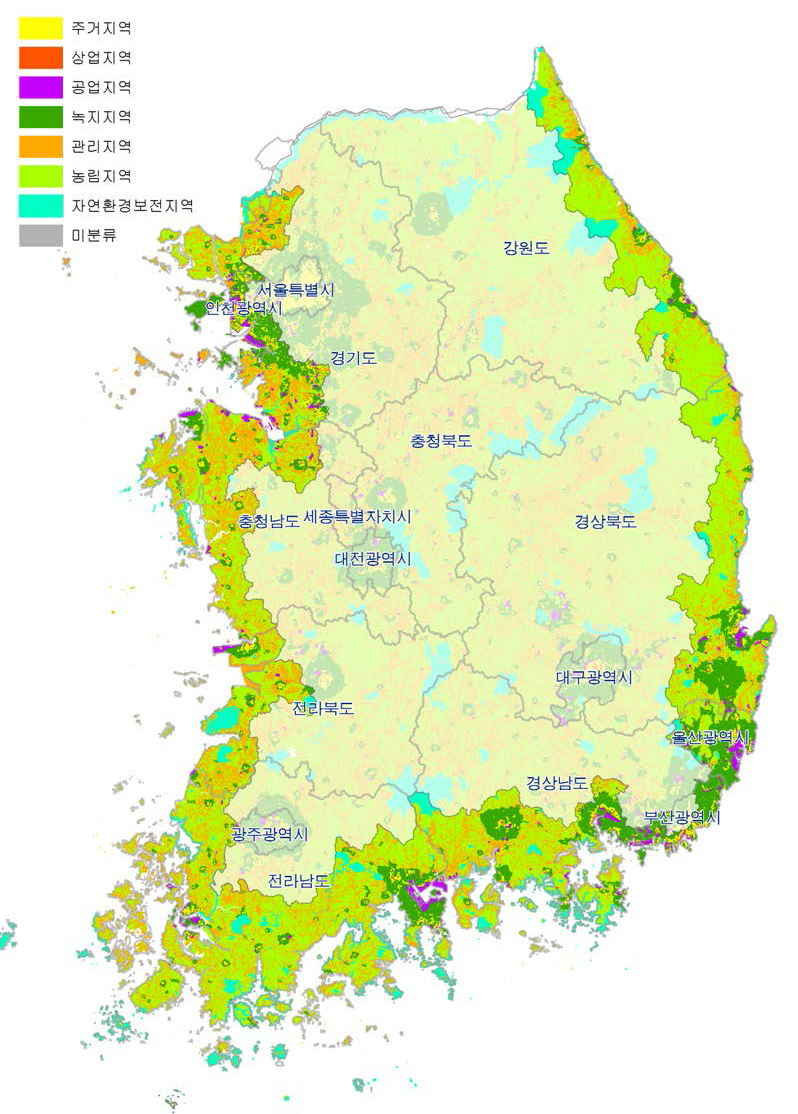 해안권·연안지역 용도지역 현황도