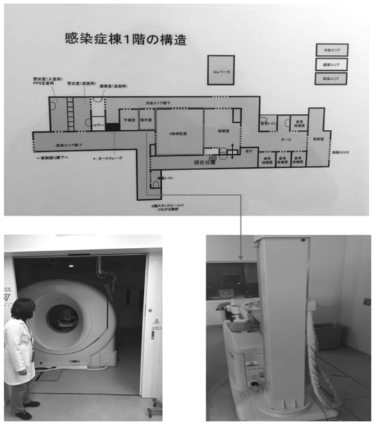 검사 실 내 CT 와 portable x-ray 및 영상 조정실