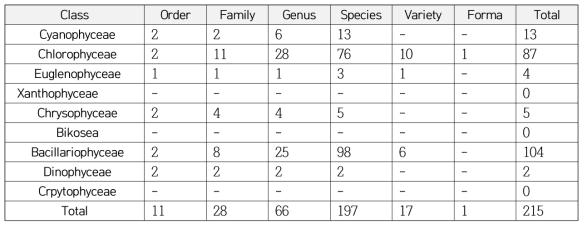새만금호 식물플랑크톤 출현종의 요약(2015. 8월)
