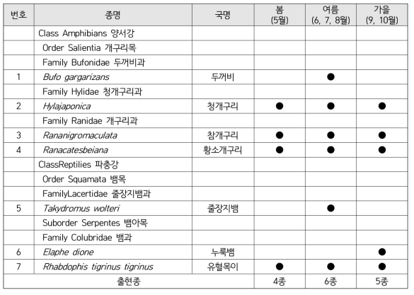 계절별 확인된 양서·파충류