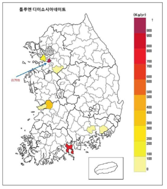전국 배출업소 시·군·구별 배출량 현황(톨루엔 디이소시아네이트)