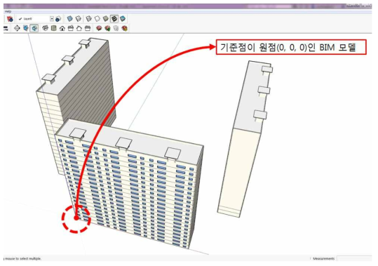 기준좌표가 원점인 BIM 모델