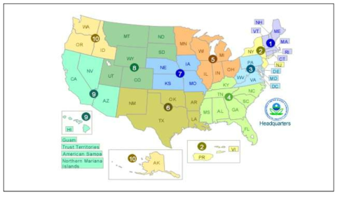 EPA Region 구분 (자료 : EPA https://www.epa.gov/npdes)