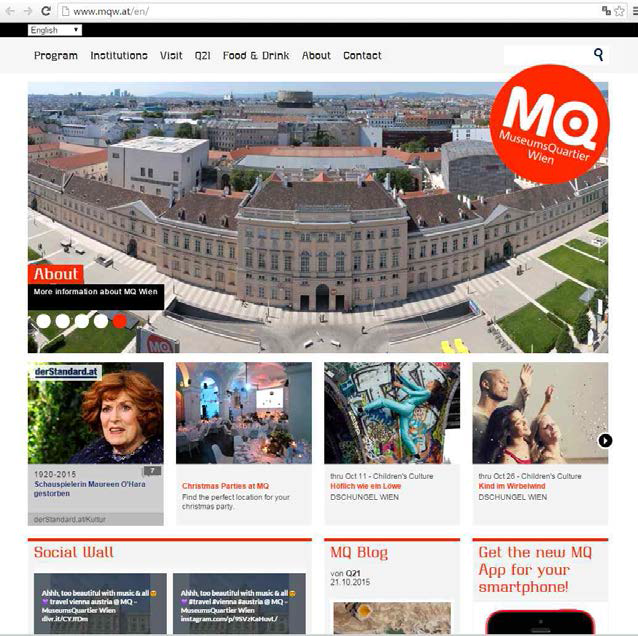 비엔나 뮤지엄쿼터 통합 홈페이지 화면