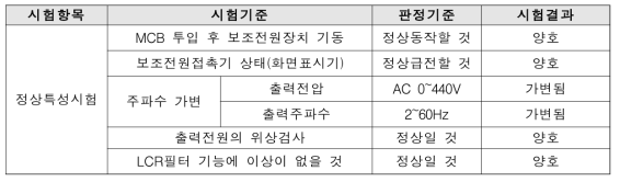 정상특성 시험 결과