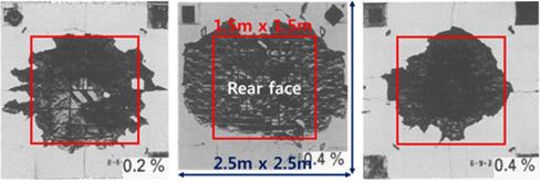 T. Sugano 외 중간크기 충돌실험 사례에서의 시험체 충돌실험 후 배면파괴 형상