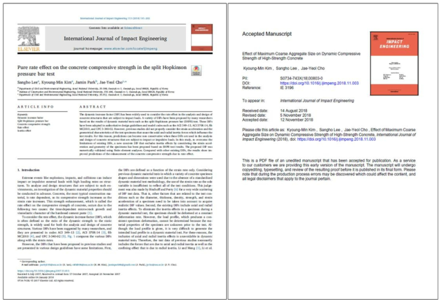 International Journal of Impact Engineering 논문 개제 2건