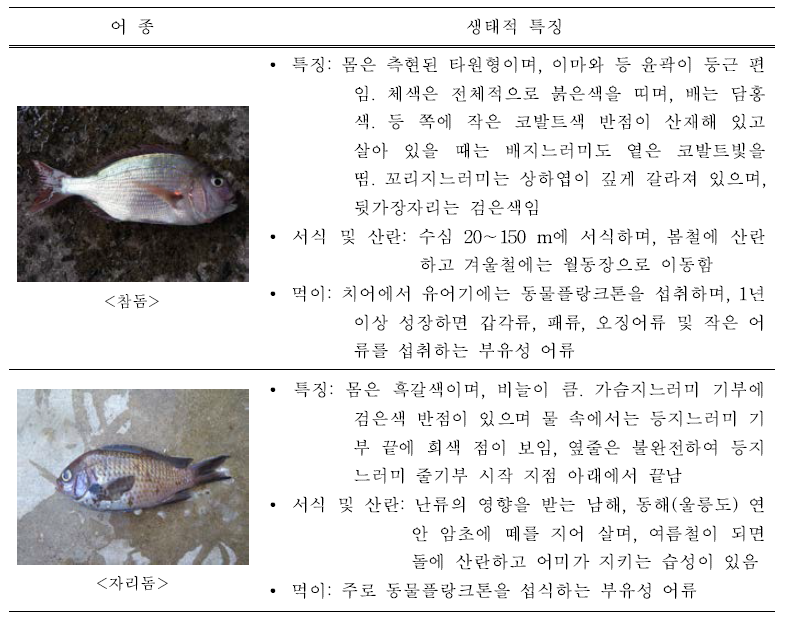 여름과 가을철 고수온기에 주로 어획되는 어종