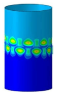 내부 압력을 받는 금속재 단순 원통 구조의 전역 좌굴 형상 (R/t = 225, internal pressure = 3 bar, perturbation load = 270 N)