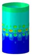 내부 압력을 받는 금속재 단순 원통 구조의 전역 좌굴 형상 (R/t = 225, internal pressure = 5 bar, perturbation load = 270 N)