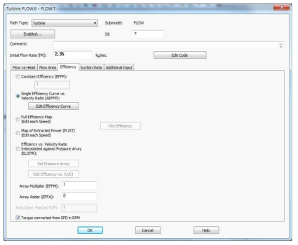 Input parameters for Efficiency of the turbine modeling