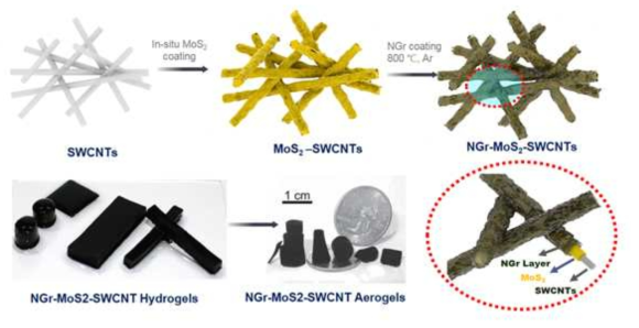 NGr-MoS2-SWCNT Aerogel 기반 음극 활물질 제조 과정