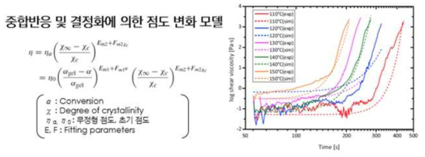 중합 반응/결정화 점도 모델 및 측정값