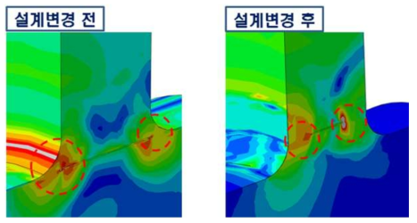 용접잔류응력 비교 (설계변경 전 후)