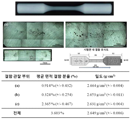 시편 형상 및 시편 부위별 초기 밀도/결함분율