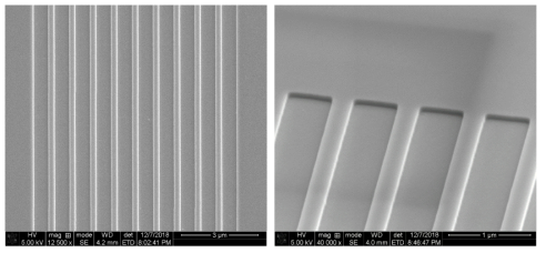 FiN-type GaN 나노구조물용 LS 패턴에 대한 AlGaN 층 식각 공정 후의 SEM 이미지