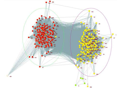 뇌척수액 단백농도에 따른 상관도 분석에서 보인 2개의 clusters