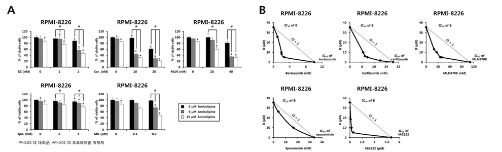 Amlodipine과 proteasome inhibitor 병합처리에 의한 다발성 골수암 세포주의 사멸 유도