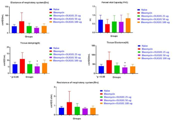 Bleomycin 및 BMT101을 투여한 폐섬유화 동물모델에서의 폐기능 분석