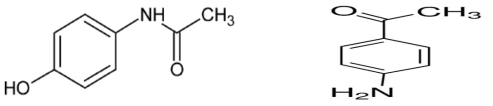 (A) acetaminophen 구조식 (B) 4’-aminoacetophenone 구조식